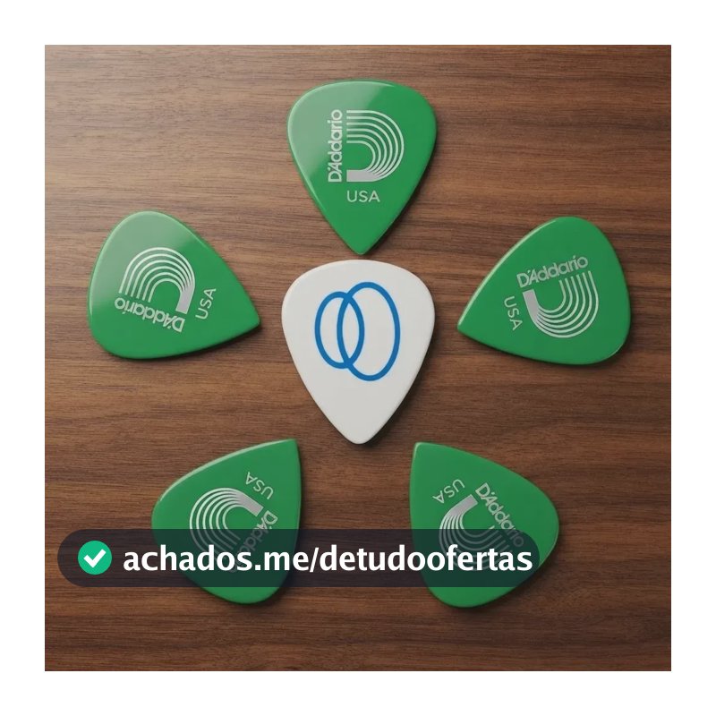 5 Palhetas D'Addario Duralin Precision Verde Média 0.85mm Palheta para Guitarra Baixo Violão + Palheta Groover