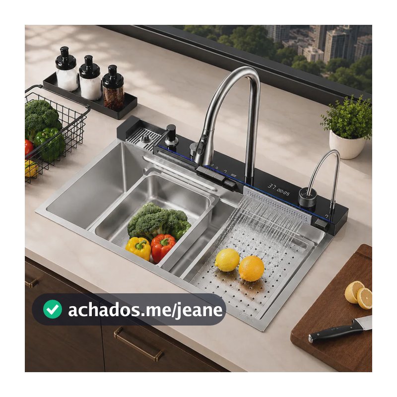 Pia de Cozinha Gourmet Retangular de Inox 304 com Torneira Digital e LED 80x45cm