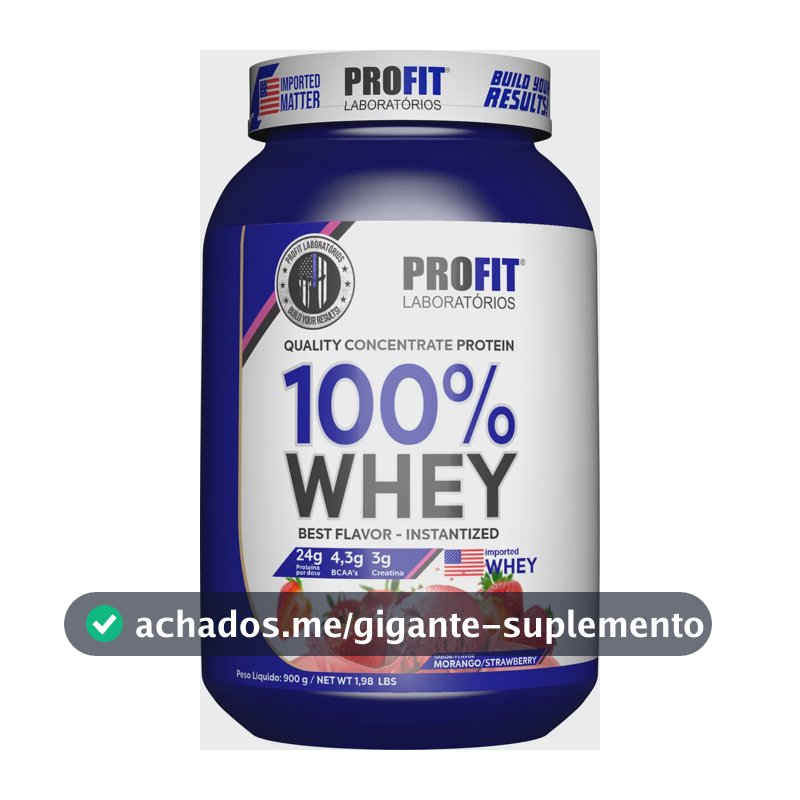 Whey Concentrado 100% Quality com Creatina BCAA Profit Pote 900g Sabor Morango