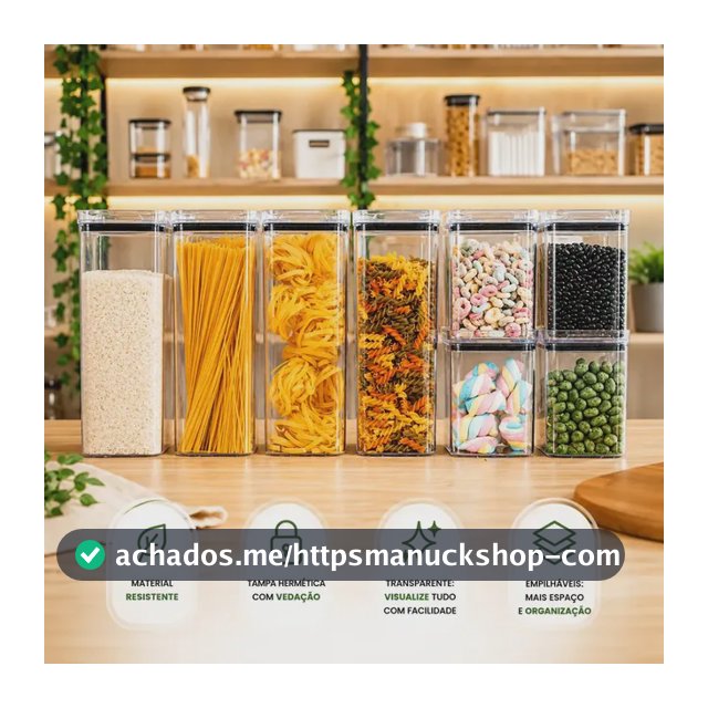 Kit 8 Potes Herméticos Mantimentos Quadrado Cozinha Tampa Vedação Hermética Amobox