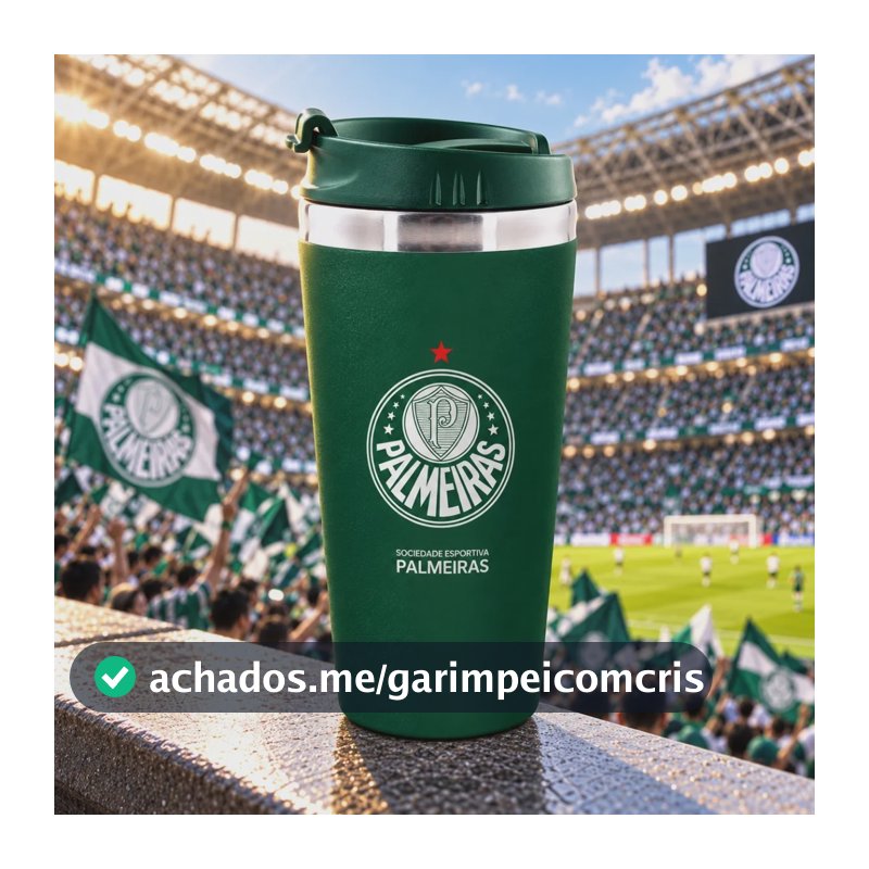 Copo Térmico Emborrachado Inox Com Tampa 450 Ml Futebol Palmeiras