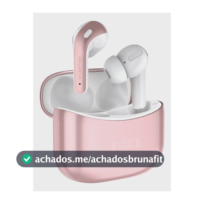 Fone de Ouvido TWS Lention T3 Bluetooth 6.0 Grave Potente Drivers 13mm 48h Bateria Carregamento Intra-Auricular Isolamento Superior IPX5 Com Microfone Display LED Rosa