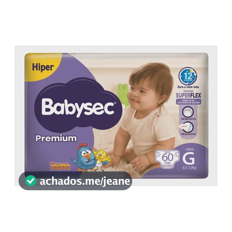 Fraldas Babysec Premium Galinha Pintadinha G x 60 unidades