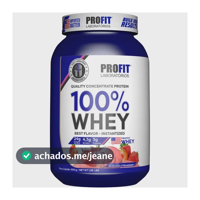 Whey Concentrado 100% Quality Com Creatina Bcaa Profit Pote 900g Sabor Morango