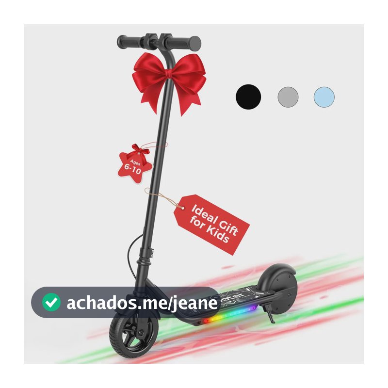 Xroymexroy Patinete Elétrico Infantil K2 6" Preto Bateria Inclusa 18V 2.6Ah Motor 150W Tração Traseira Luzes no Pedal