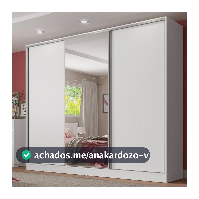 Guarda Roupa Casal Armário Quarto 100% Mdf C Espelho Madesa Royale 3 Portas Cor Branco 106209