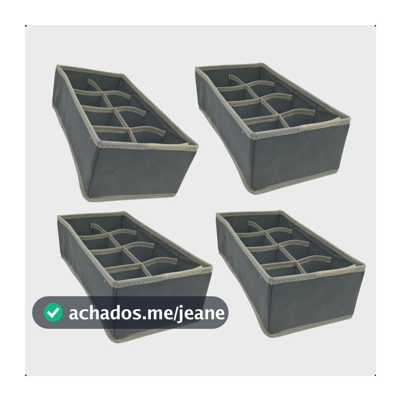 Kit de 4 Organizadores Neoblue Dobrável Cinza para Gaveta com 8 Divisões