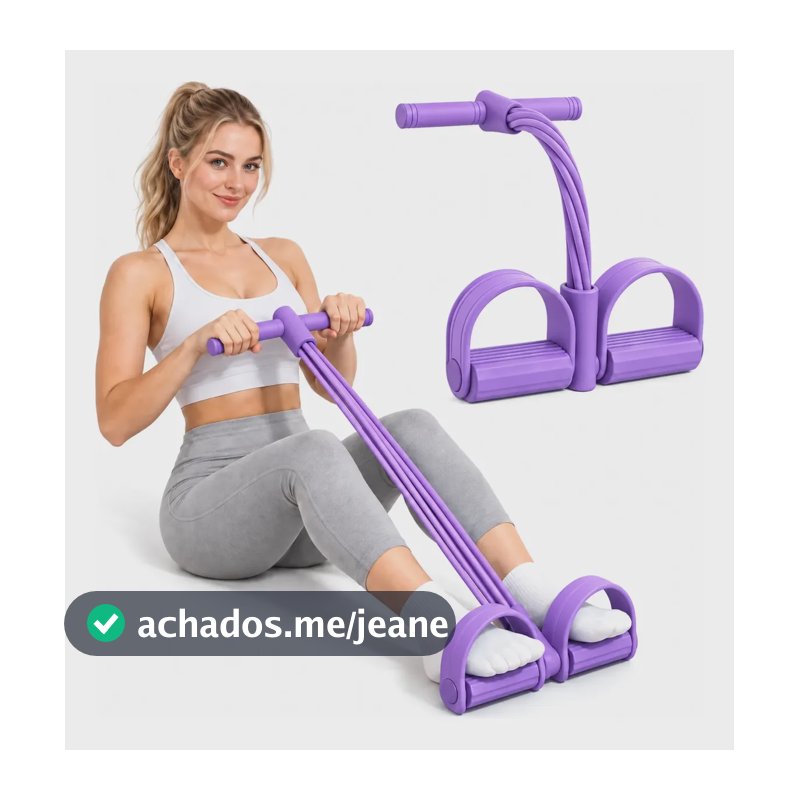 Elástico Extensor 4 Tubos Com Pedais Para Exercícios Fitness Violeta