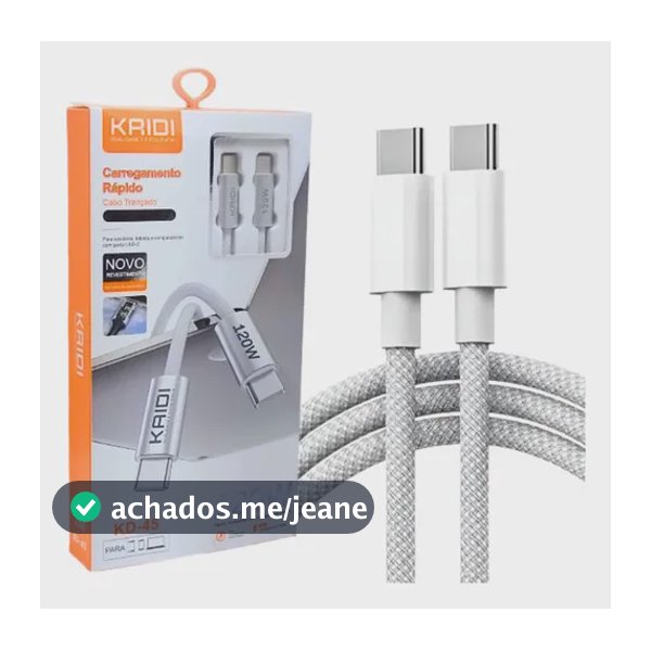 Cabo Tipo C 2 Pontas 120w 2m Carregador Turbo Alta Potência Branco