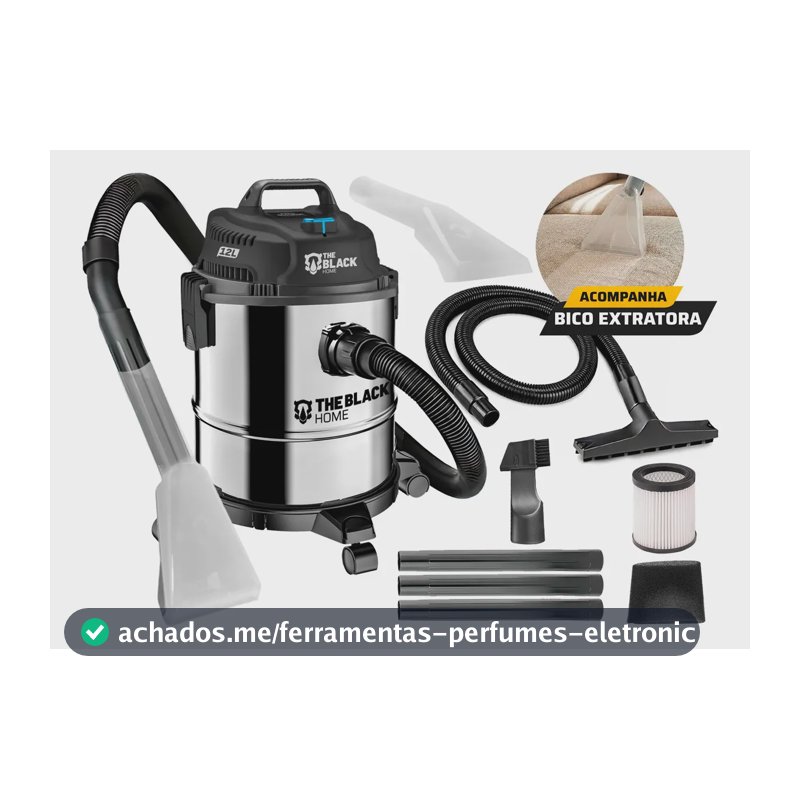 Aspirador De Pó E Água Inox Turbo 12 Litros 1200w Com Soprador E Bico Extratora Multiuso Tbac120 The Black Tools