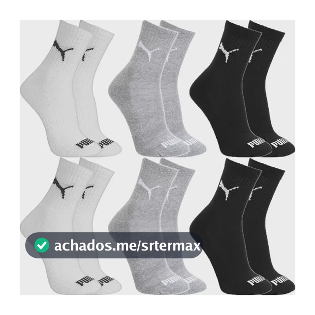 Kit 6 Pares Meias Puma Algodão Cano Médio Alto Atoalhado