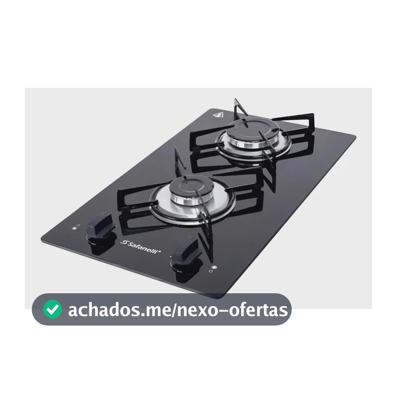 Cooktop Safanelli de Vidro Preto com 2 Bocas para Gás GLP