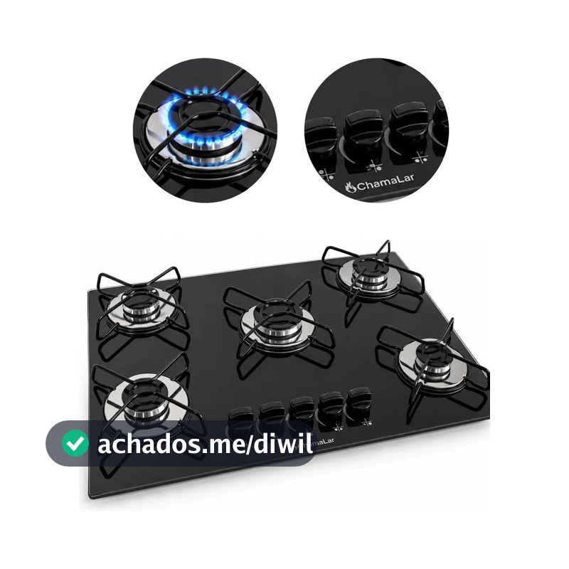 Fogão Cooktop Gás 5 Bocas Ultra Chama 127v/220v Preto