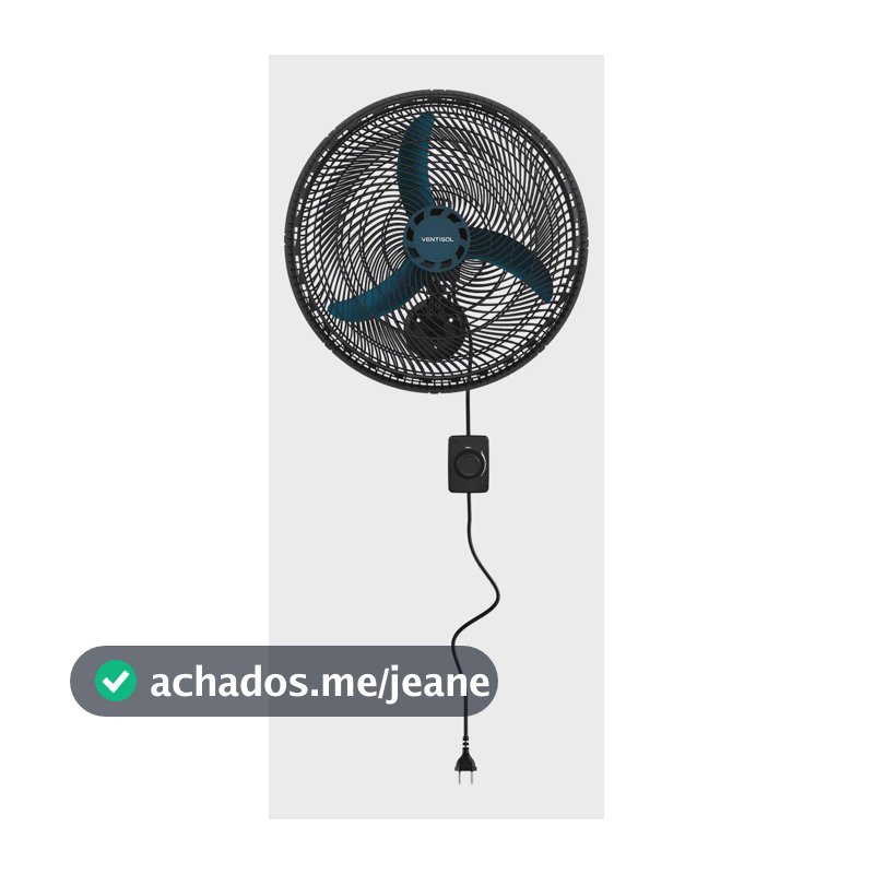 Ventilador De Parede Ventisol New Azul 3 Velocidades Estrutura Preto Diâmetro 50 Cm Material Das Pás Plástico 127