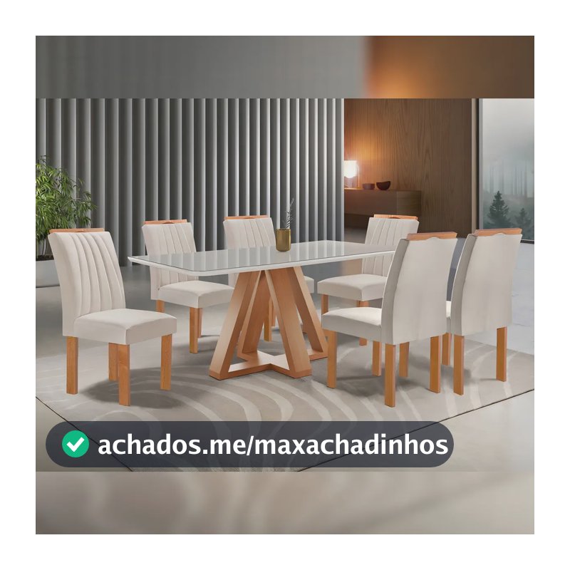 Conjunto Mesa 170x90cm Tampo Vidro 6 Cadeiras MDF Moderno Cel Móveis