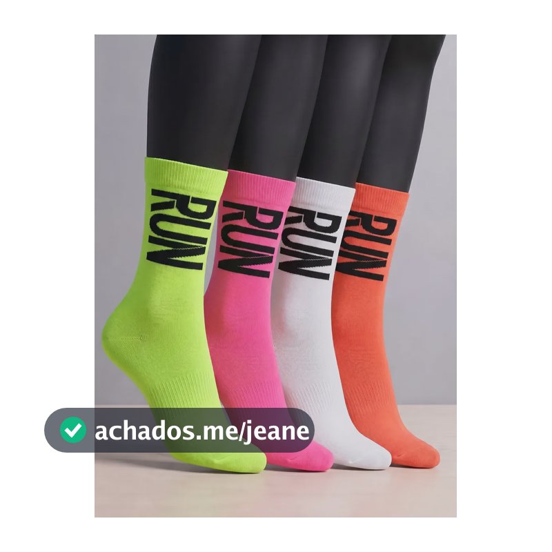 Kit 4 Meias Esportivas Run Neon Oddo Cano Alto Poliamida Estampada Único