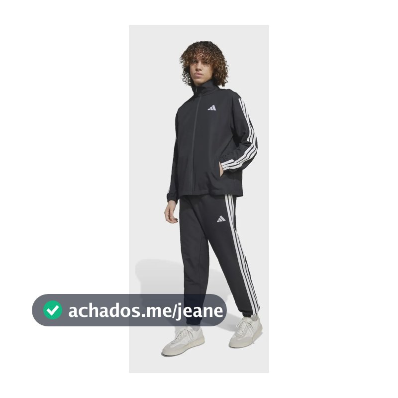 Conjunto De Agasalho Masculino Woven 3 Listras adidas Black Liso G