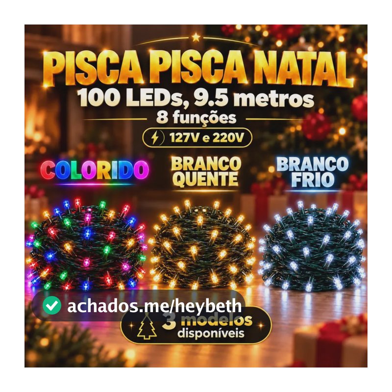 Pisca-Pisca DIALED para Árvore de Natal, 9,5m com 100 LEDs Branco Quente e 8 Funções
