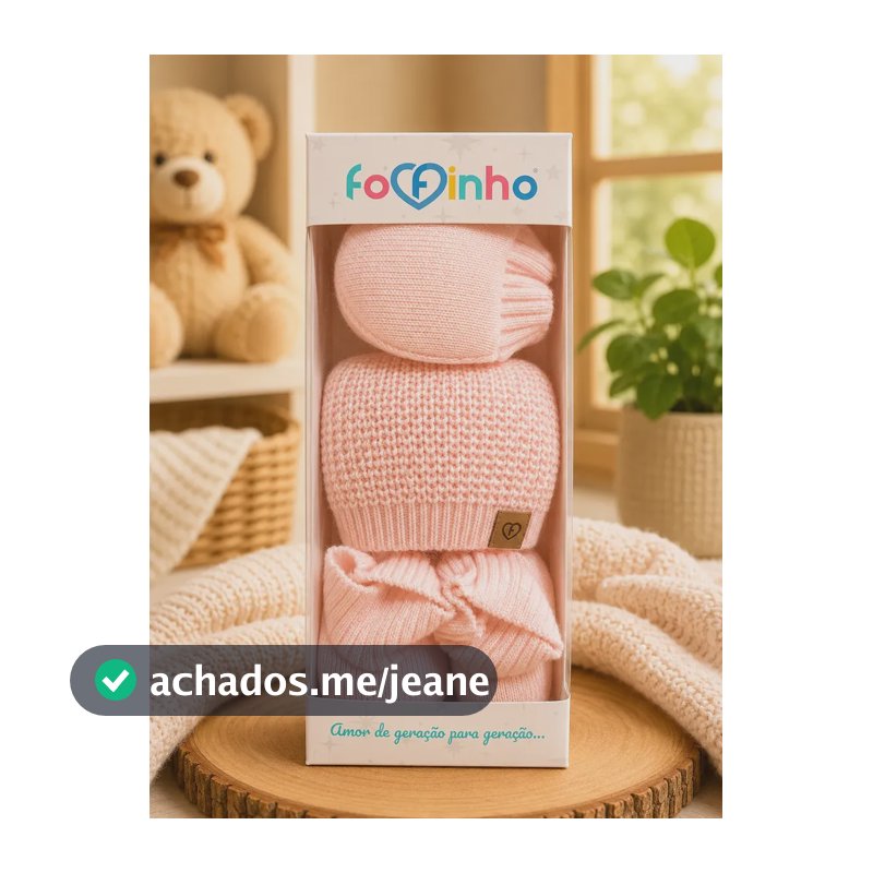 Kit Touca Luva Sapatinho Bebê Recém Nascido Enxoval Tricô Rosa Rn