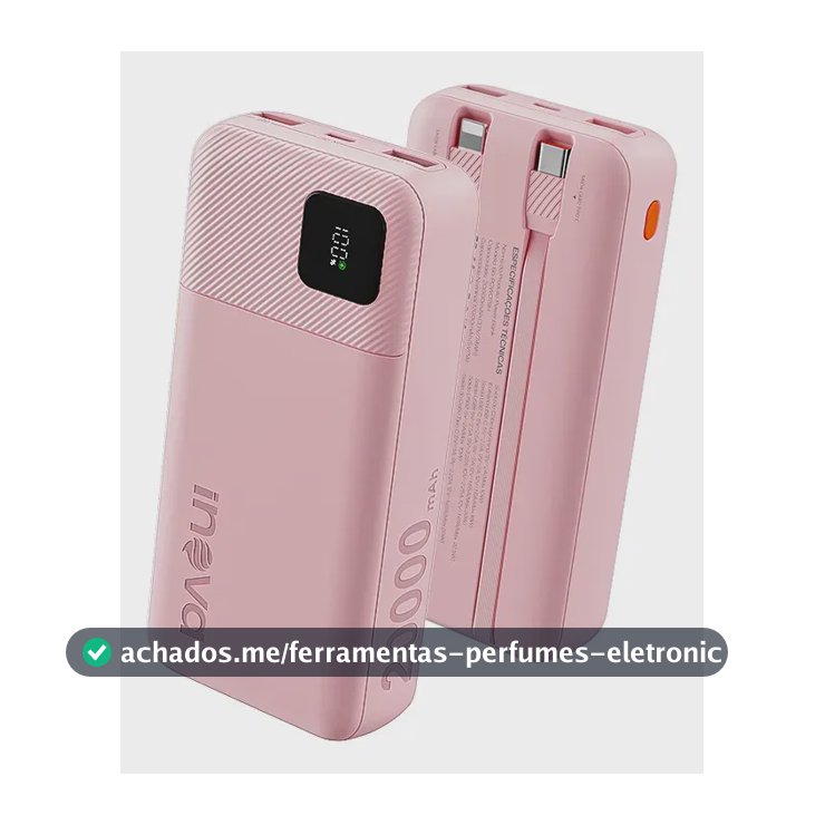 Carregador Portátil Power Bank Turbo inova 20000mah 22.5w Com Display Digital Usb-c / Usb-a Carga Rápida - Rosa