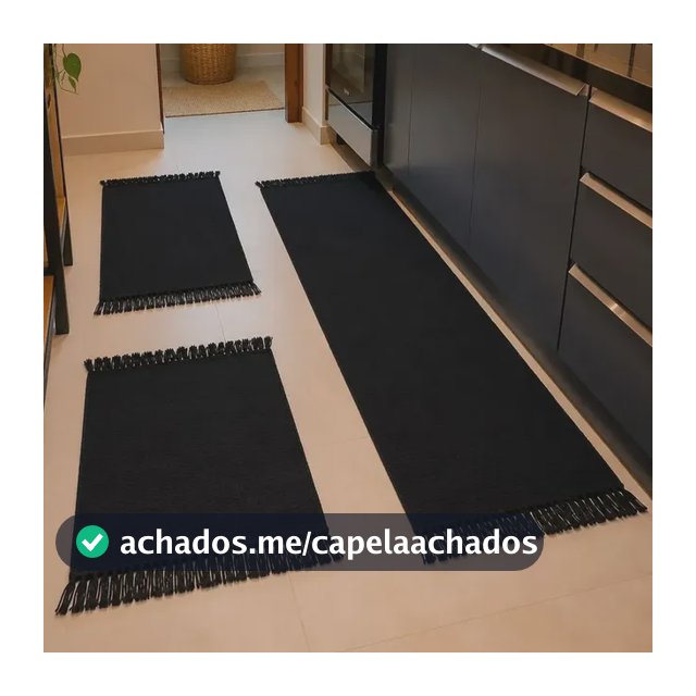 Jogo Tapete Passadeira Para Cozinha De Tear 3 Peças Promoção Barato Cor Preto Liso