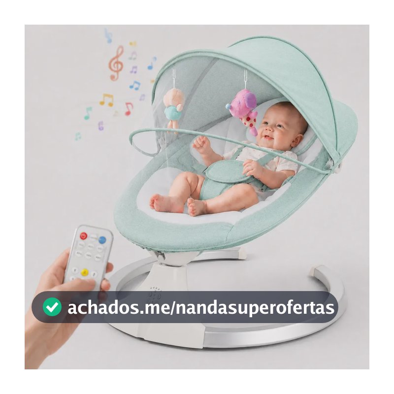 Cadeira Balanço Bebê Elétrica 5 Níveis Bluetooth Controle Verde-claro