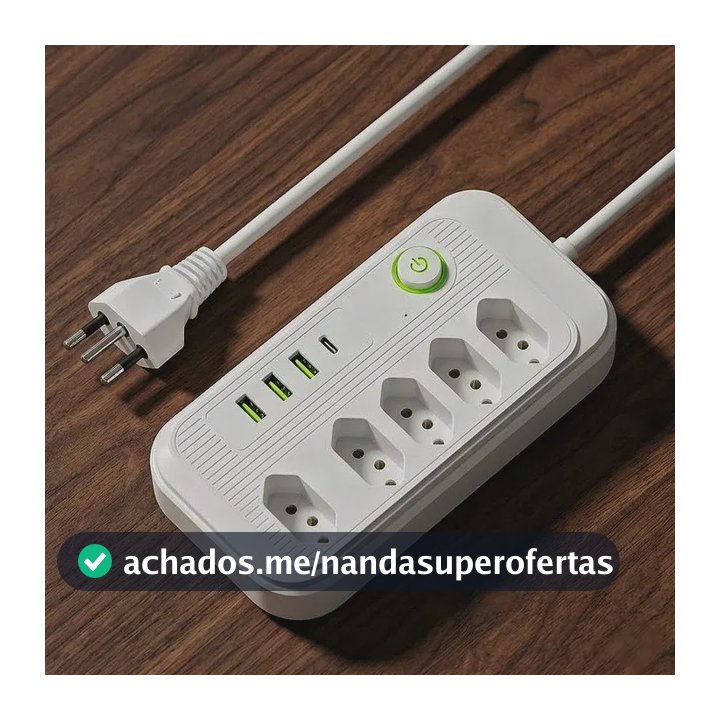Extensão Elétrica Tomadas Usb Type-c Bivolt 2m Chave Liga Jxb9 5+3+1