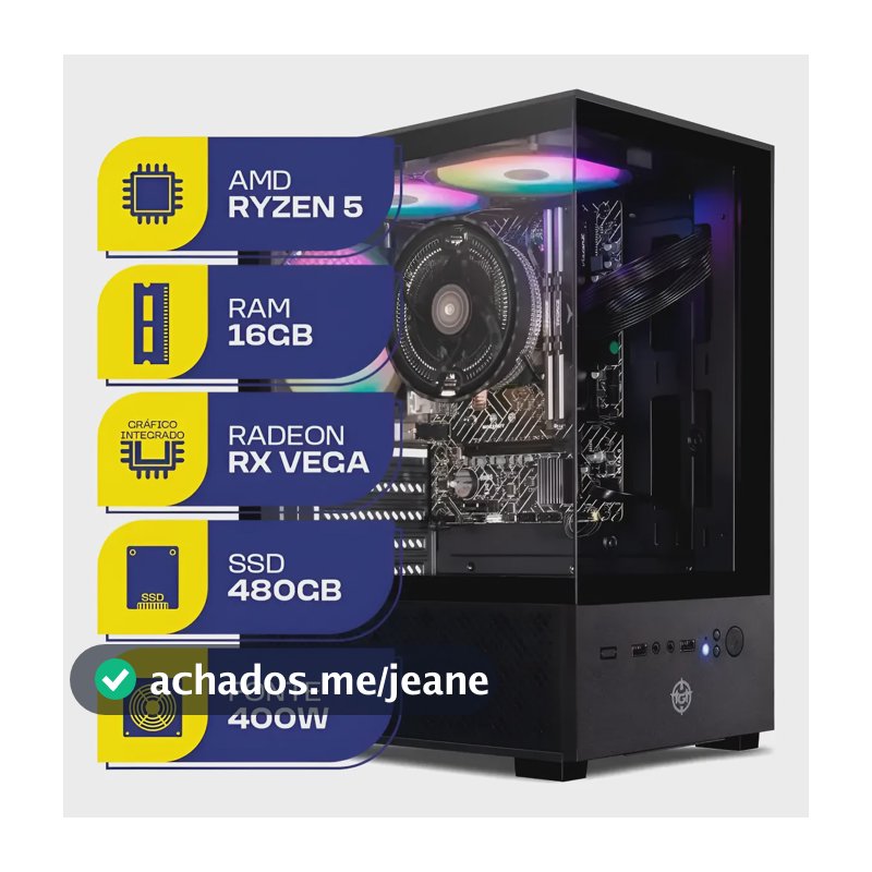 Pc Gamer Mcl, Amd Ryzen 5 3400g, 16gb Ddr4, Ssd 480gb 480 Gb 16 Gb Amd Rx Vega 11 Graphics