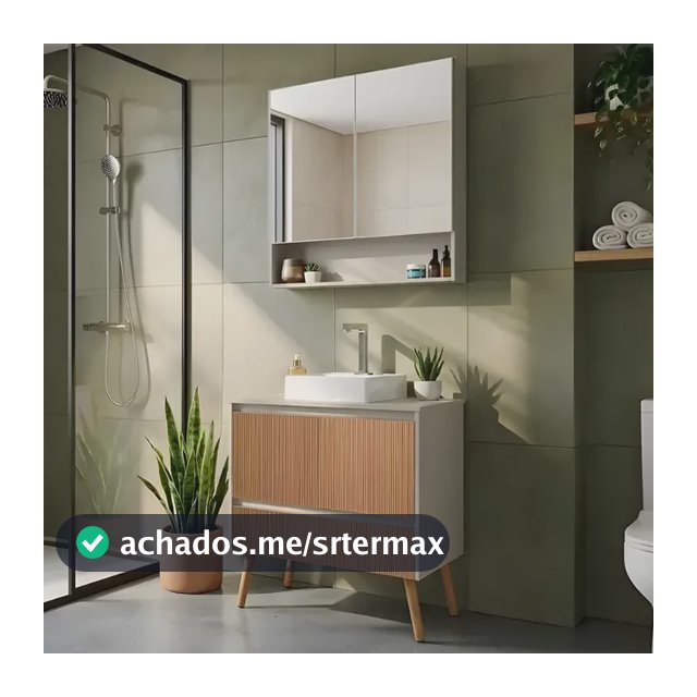 Conjunto Gabinete Armário Com Cuba E Espelho Para Banheiro Fendi / Madeiral Branca Um Furo