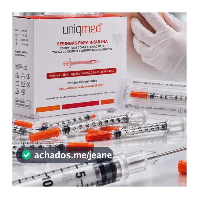Seringa Insulina Uniqmed Ultra Fina 0,5ml 5x0,23mm 32g 100un 0.5 Ml