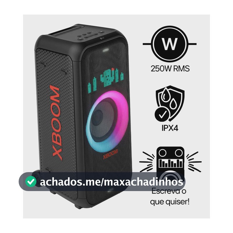 Caixa de Som LG XBOOM XL7T Bluetooth 5.1, 250W, Som Potente, LED Personalizável, Party Mode, Resistente à Água IPX4, Bateria Longa Duração e Design Compacto