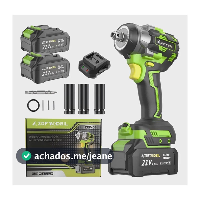 Parafusadeira Chave De Impacto 21v 2 Bateria Lítio 4000mah Verde 21v 4000ah