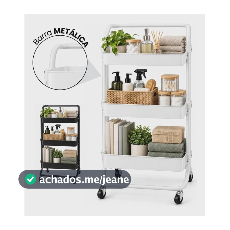 Carrinho Organizador Multiuso 3 Prateleiras Fruteira Rodinha Cor Branco