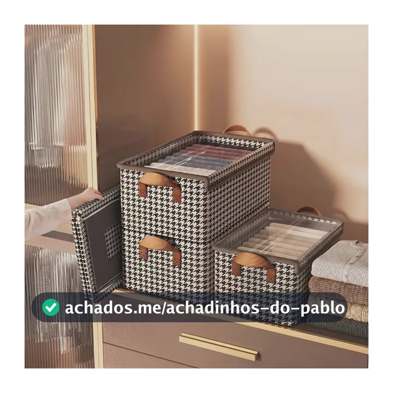 Kit 4 Caixas Organizadoras Dobráveis De Guarda Roupa Caixa Organizadora Padrão Xadrez Ideal para Roupas, Closet, Armário e Quarto
