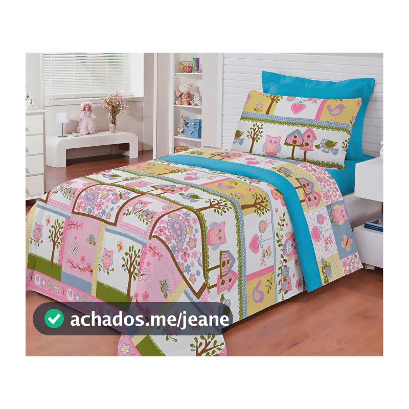Jogo de Cama Solteiro Borda Bordados 3 Peças Algodão/Poliéster Rosa Estampado