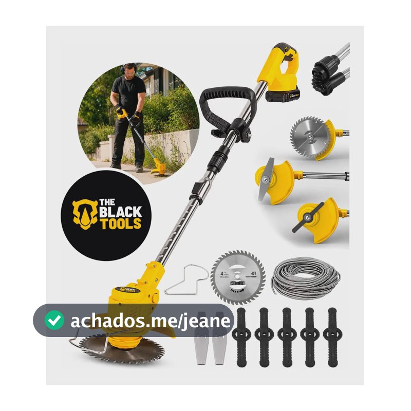 Roçadeira Aparador Grama A Bateria Recarregável 21v 750w Profissional Com Acessórios Tcg21c The Black Tools