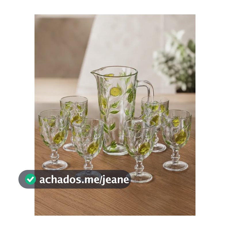 Jogo 6 Taças Com Jarra Vidro Limão Siciliano 7 Peças Suco Incolor