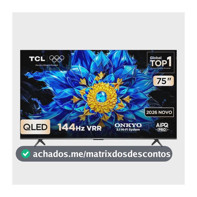 Smart TV TCL 75 Polegadas QLED 4K P8L WiFi Bluetooth Google TV HDR10+ 144 Hz VRR 75P8L
