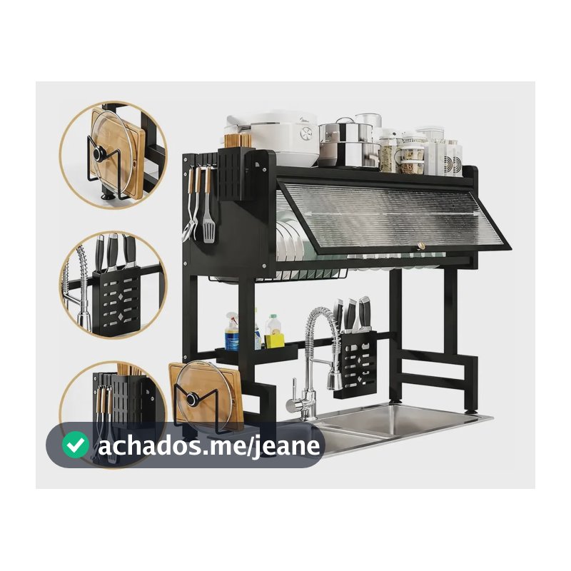 Escorredor De Louças E Tigelas Multifuncional Suspenso Inox Preto - 85cm