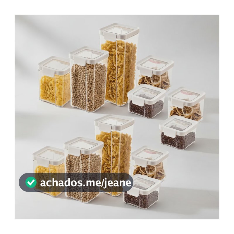 Kit Potes Porta Mantimento Hermético Quadrado Cozinha 12 Uni