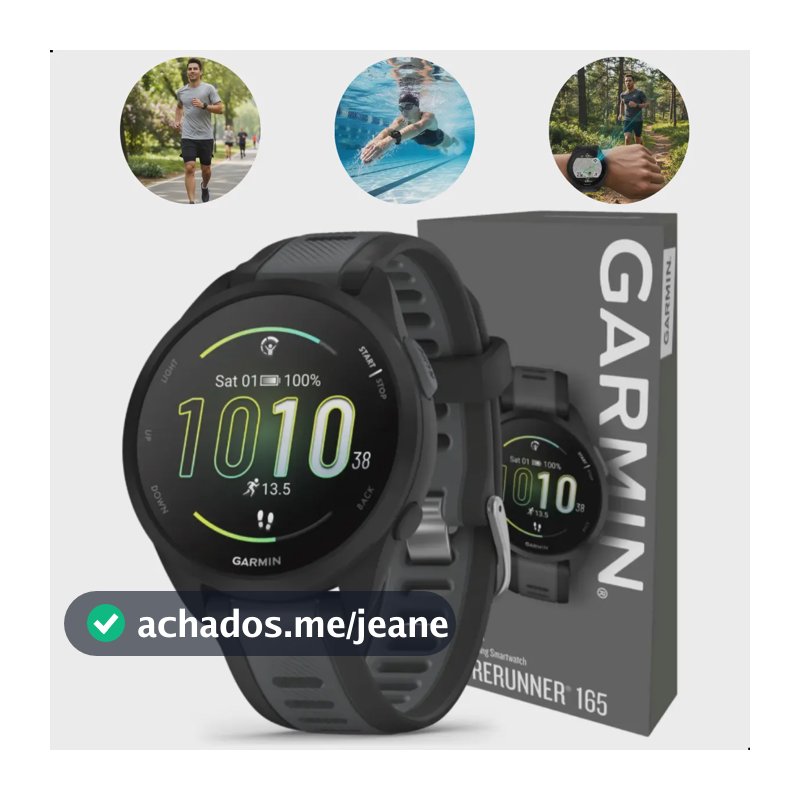 Relógio Garmin Forerunner 165 Smartwatch, Tela Amoled, Preto Preto Correa Esportiva