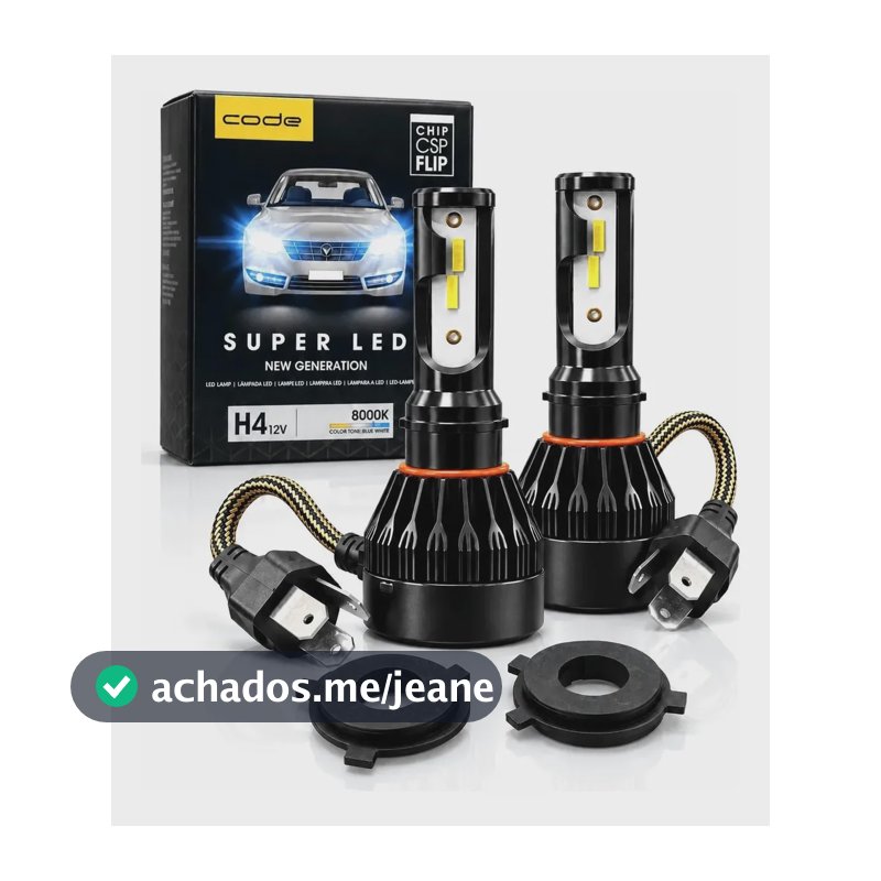 Par Lâmpada Super Led H4 8000k 12v Tech One Alto E Baixo H4 Preto Azul H4