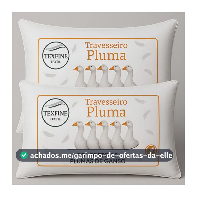 Kit 2 Travesseiro Pena Pluma de Ganso Sintetica Siliconada Lavavel Toque Macio 70x50cm