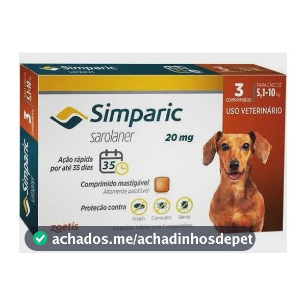 Simparic Zoetis Antipulgas Carrapatos Sarnas Cães 5,1 A 10kg 3 Comprimidos