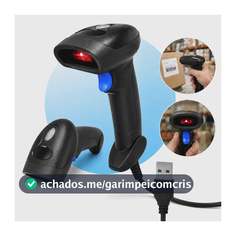 Leitor de Código de Barras Laser USB com Fio para Boletos FEBRABAN