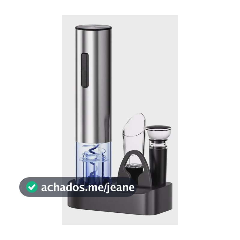 Kit Abridor De Vinho Elétrico Inox Recarregavel Usb Prateado