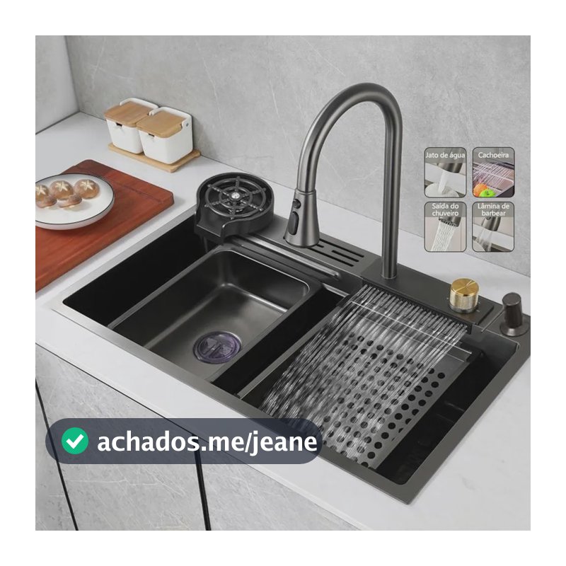 Cuba Pia De Cozinha Gourmet Inox 304 Com Torneira Acessórios Preto
