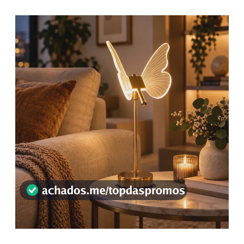 Luminária De Mesa Borboleta Abajur Led Dimerizável De Quarto Dourado