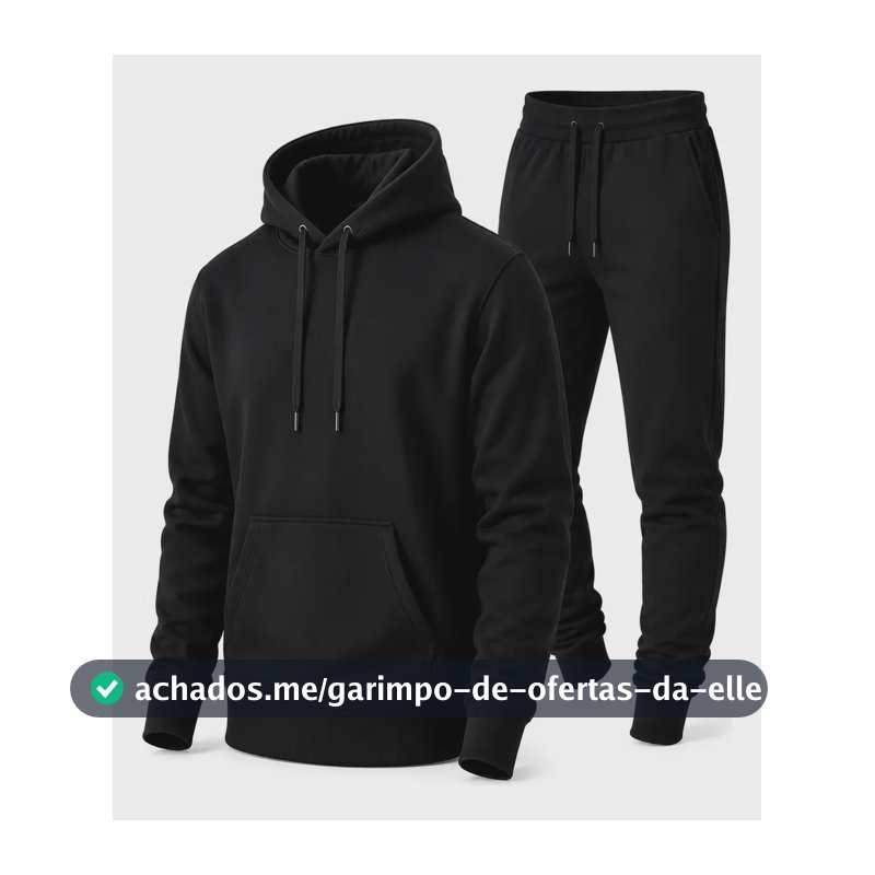 Conjunto Calça E Blusa De Moletom Liso Masculino Unissex Gg Preto