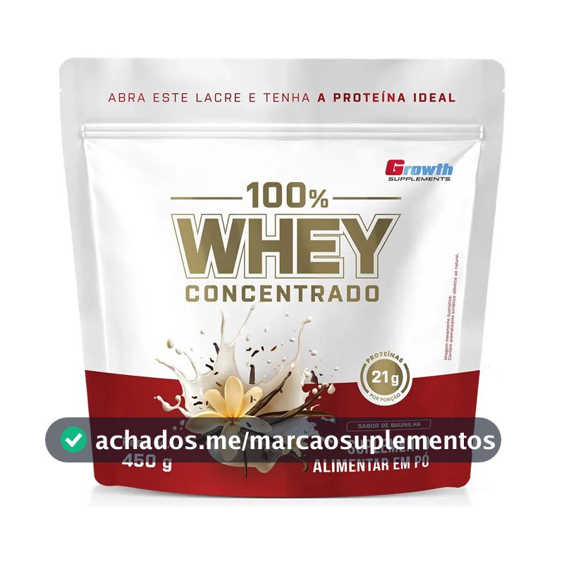 100% Whey Concentrado 450g Growth Supplements Baunilha